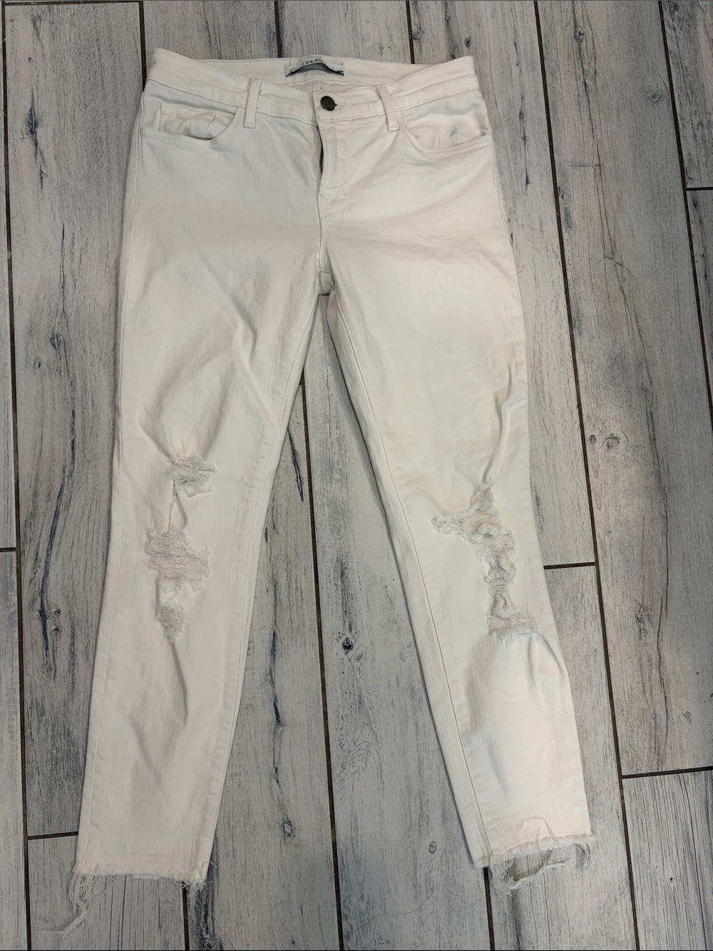 J Brand White Distressed cropped Skinny Jeans